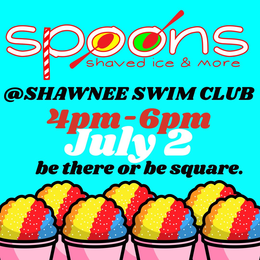 π§ Weβre rolling into summer! π§
Sponβs Shaved Ice Truck will be at Shawnee Swim Club TOMORROW β June 2 from 4β6 PM!
Cool off with your favorite icy treat after your swim! πββοΈβοΈ
π Shawnee Swim Club
ποΈ Sunday, June 2
π 4:00β6:00 PM
#SponsShavedIce #ShawneeSwimClub #SummerCoolDown #ShavedIceSeason