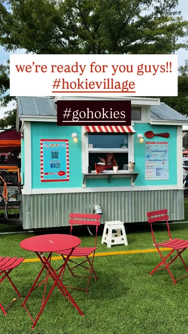 WERE READY! We will be here until 645 tonight! Come get some shaved ice!! #gohokies🦃🏈 #maroonout