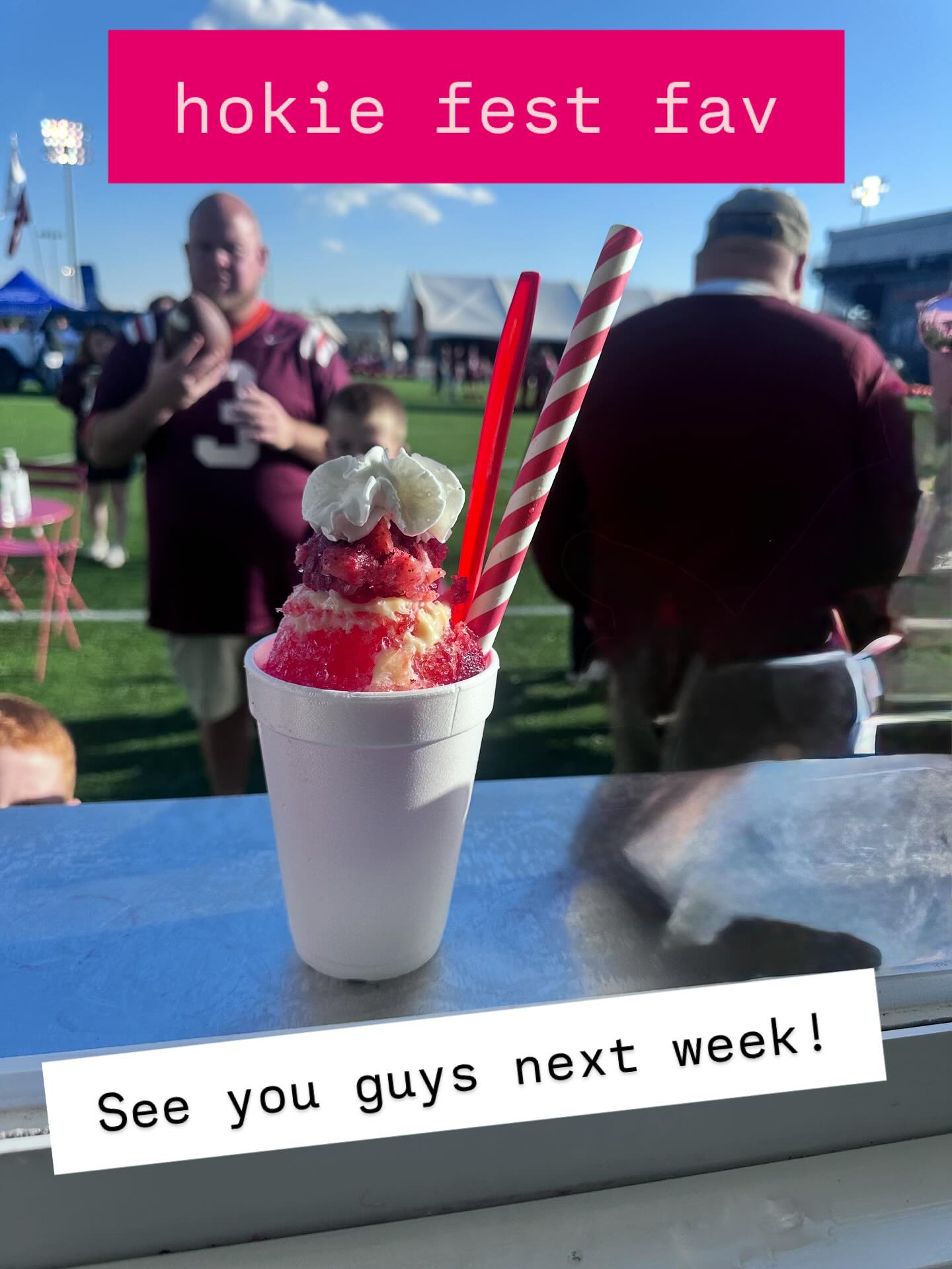 Strawberries and Cream! Hokie fest fan favorite! See ya next Saturday!👋👋 #gokies #vtfootball #vt #shavedice #spoonsshavedice